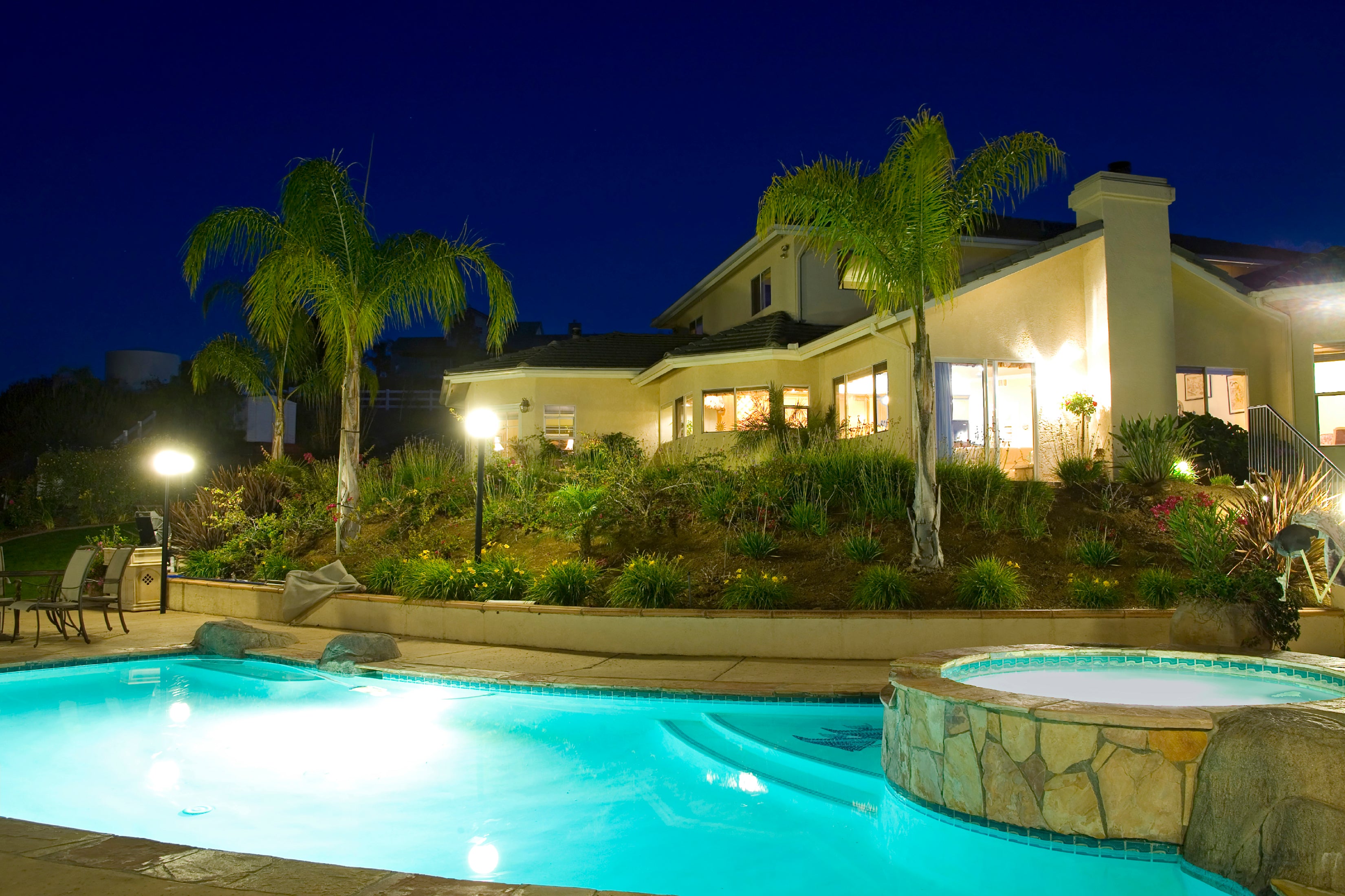 beautiful backyard pool, tropical